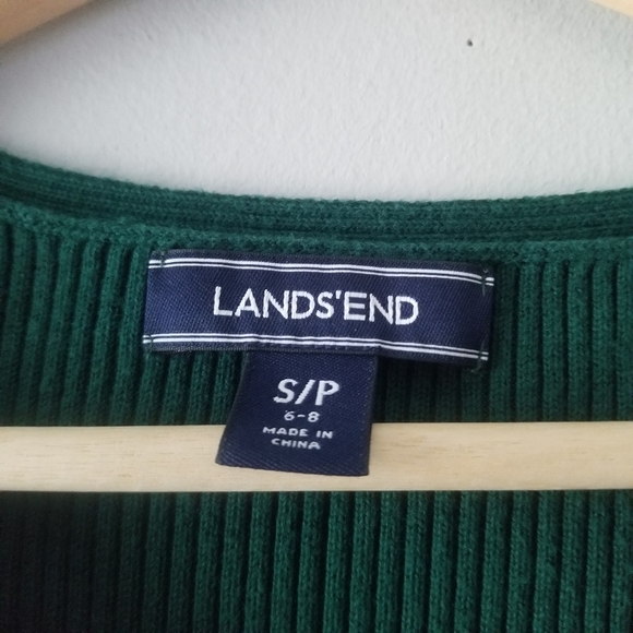 Lands End Green V Neck Ribbed Short Sleeve Sweater - Picture 4 of 6